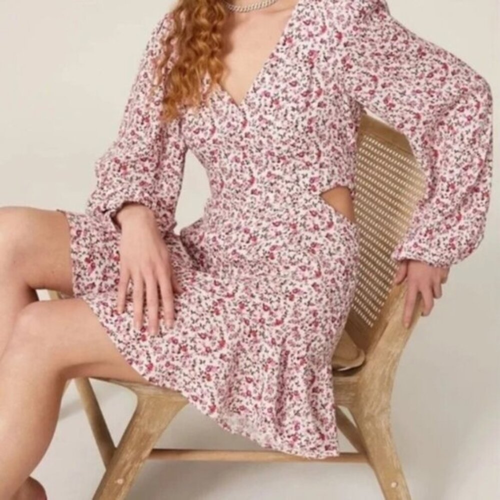 AFRM x Revolve floral long sleeve mini dress with side cutouts